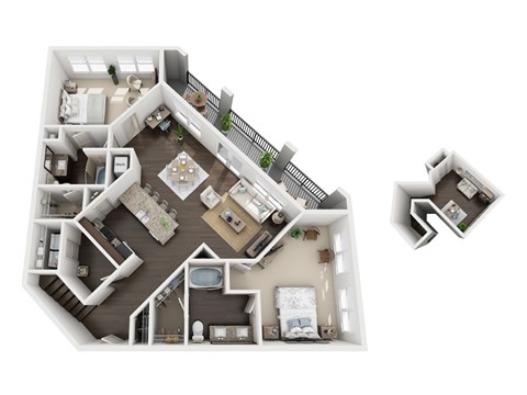 Floor plan for 2 beds, 2 baths, 1491 sqft